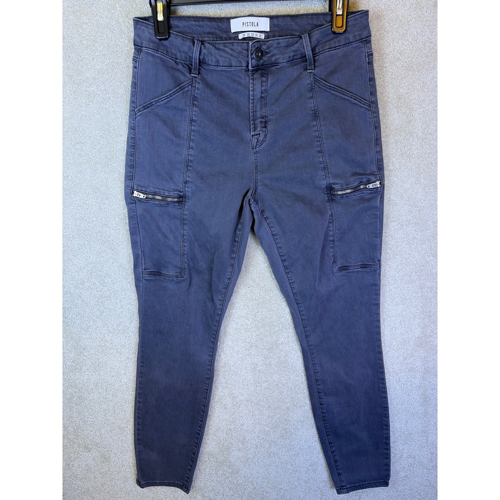 Pistola Cargo Skinny Pants Womens 30 Gray Zipper Pocket Utility Moto Streetwear
